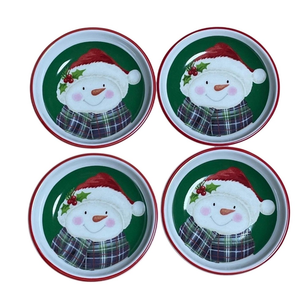 Holly Hill Set 4 Snowman Christmas Holiday Sauce Cups 3.5 in holiday VTG whimsy